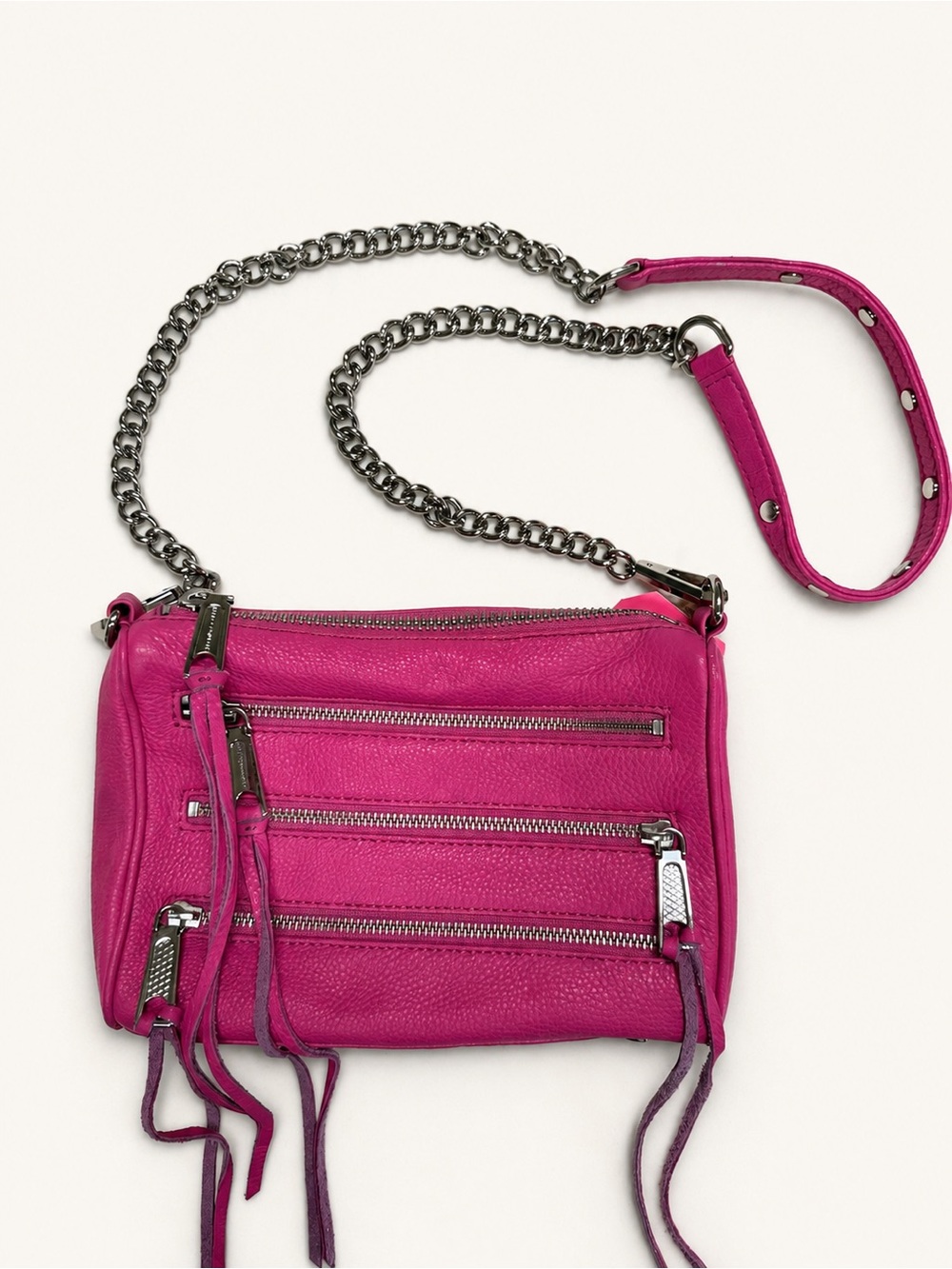 Rebecca Minkoff Mini 5-Zip Moto Hot Pink Leather Crossbody Bag